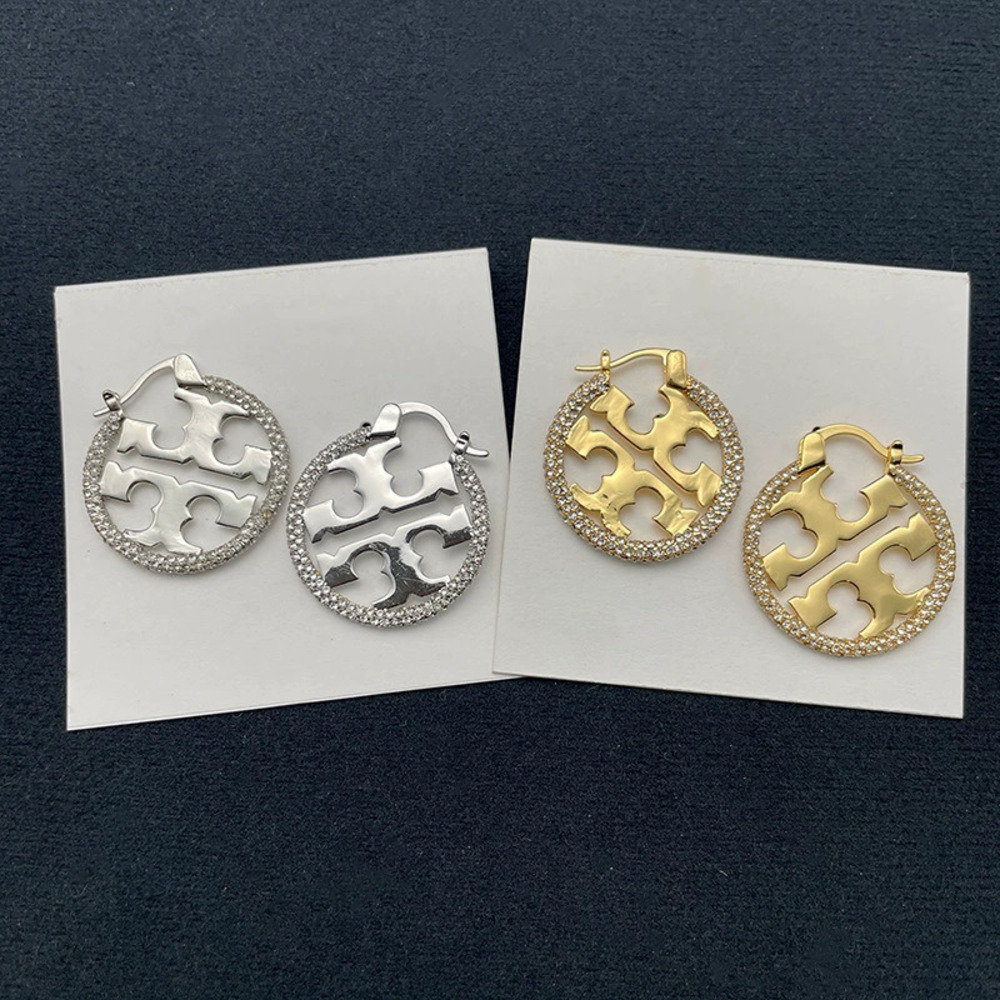 Tory Burch Double Micro Pave Small Circle Hoop Earrings Gold Plated